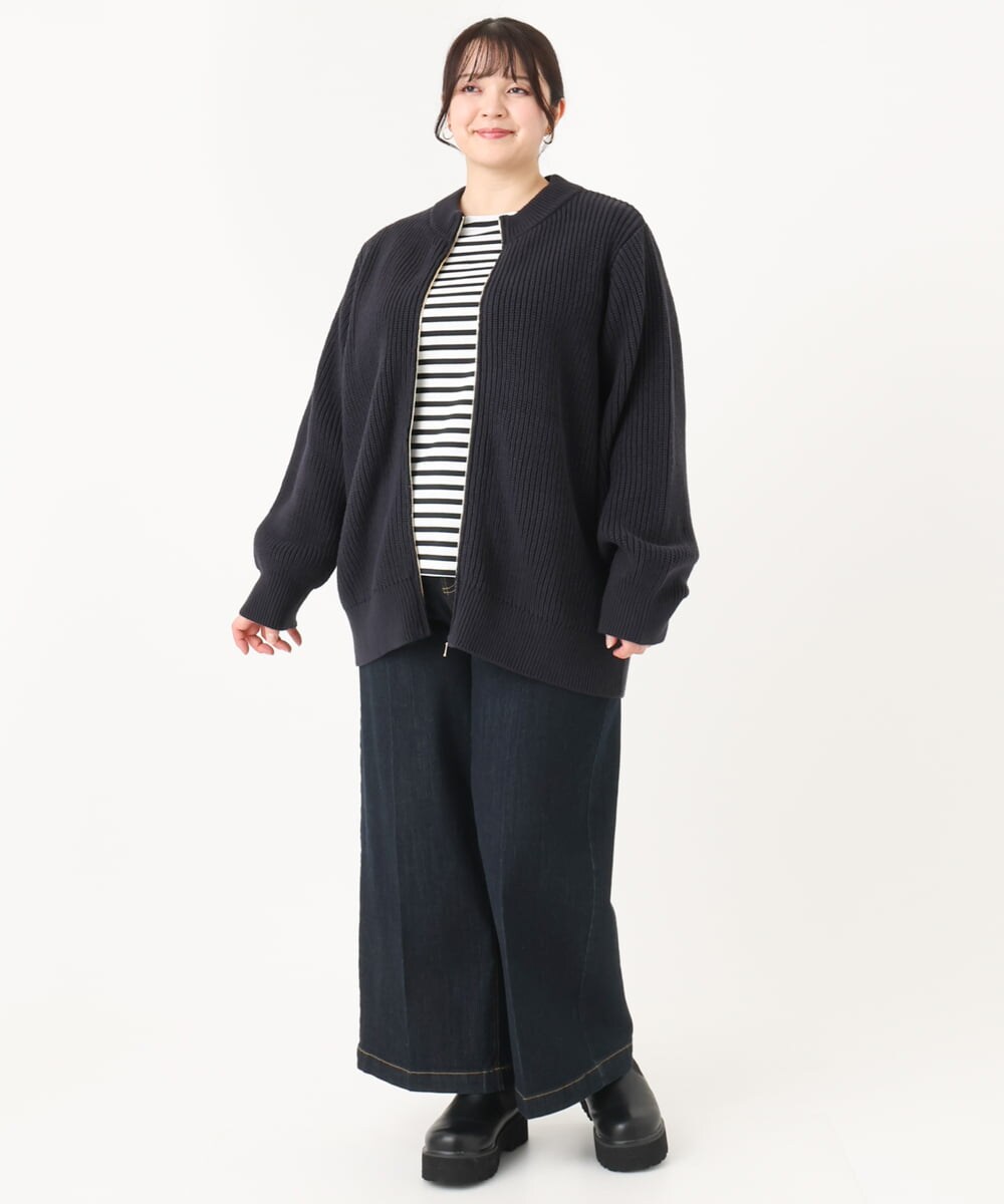 OLCBA90159 eur3(エウルキューブ) 【大きいサイズ/WEB限定】ニットブルゾン ネイビー(57)