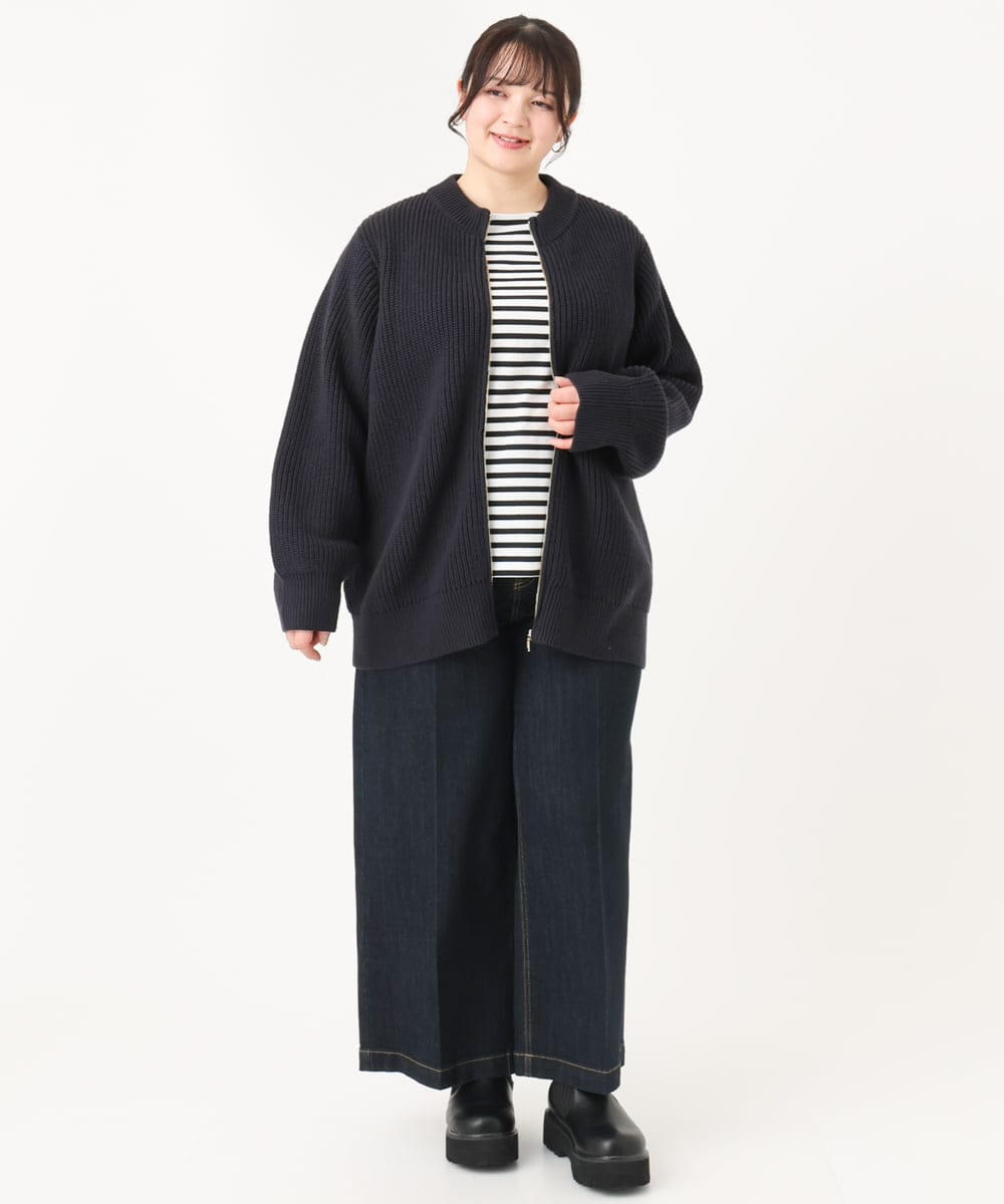 OLCBA90159 eur3(エウルキューブ) 【大きいサイズ/WEB限定】ニットブルゾン ネイビー(57)