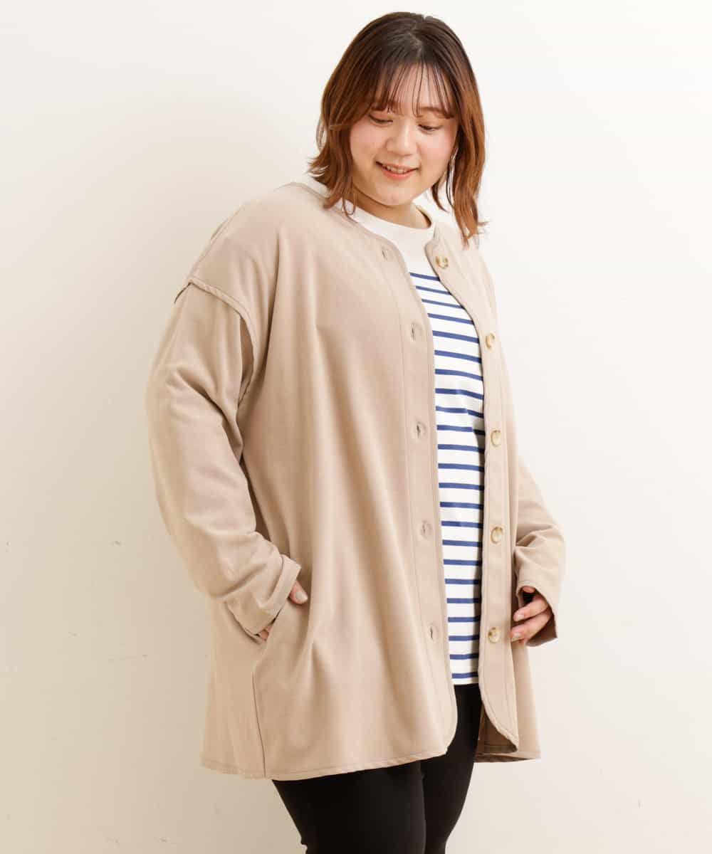 OLCBP90120 eur3(エウルキューブ) 【WEB限定販売】【大きいサイズ】ノーカラーライトカーディガン ベージュ(82)