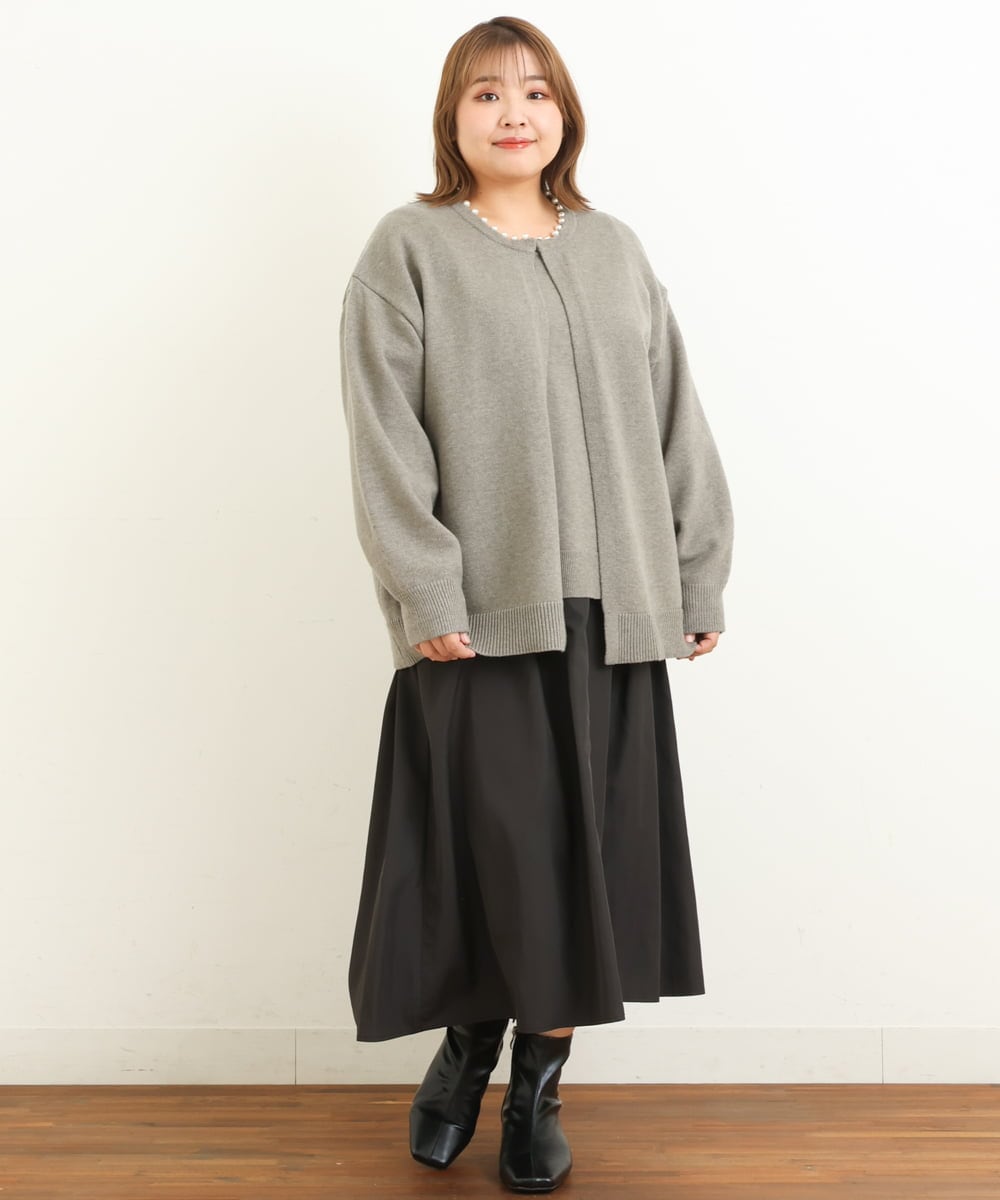 OLCBS20090 eur3(エウルキューブ) 【大きいサイズ/a.v.v×eur3】パール調ネックカーディガン ライトグレー(91)