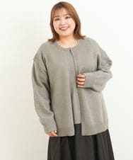 OLCBS20090 eur3(エウルキューブ) 【大きいサイズ/a.v.v×eur3】パール調ネックカーディガン ライトグレー(91)