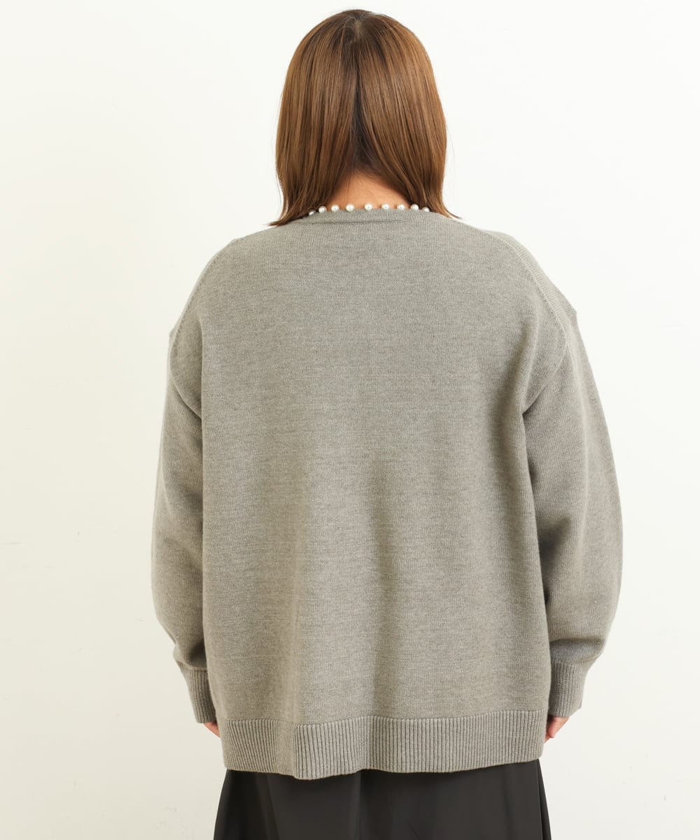 OLCBS20090 eur3(エウルキューブ) 【大きいサイズ/a.v.v×eur3】パール調ネックカーディガン ライトグレー(91)