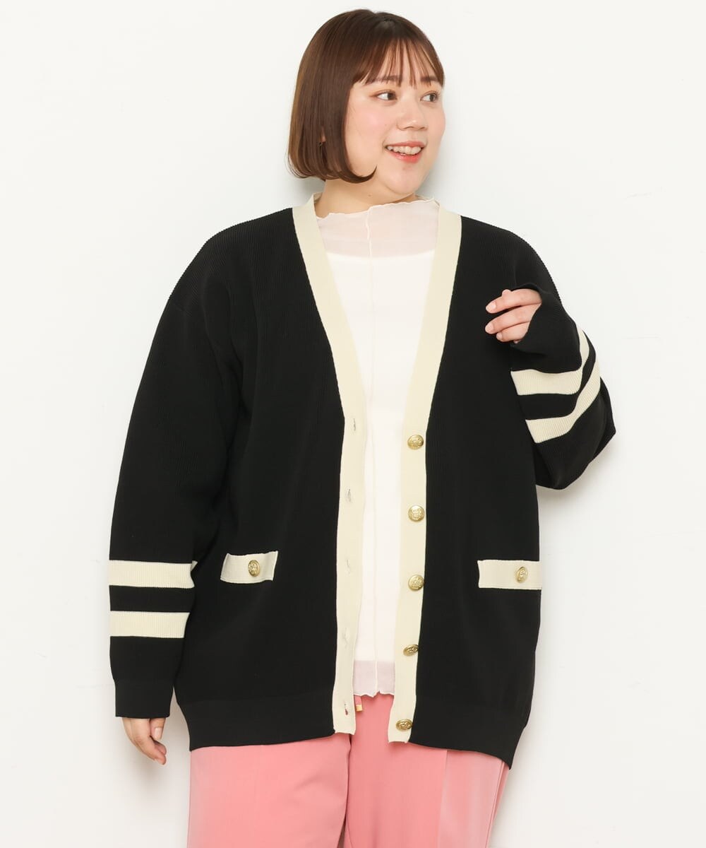 OLCBS21090 eur3(エウルキューブ) 【大きいサイズ】アイビーカーディガン ブラック(94)