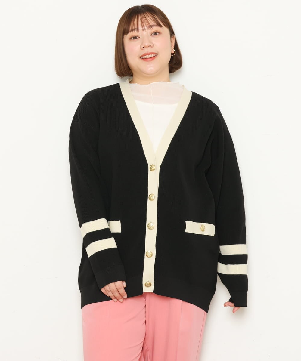 OLCBS21090 eur3(エウルキューブ) 【大きいサイズ】アイビーカーディガン ブラック(94)