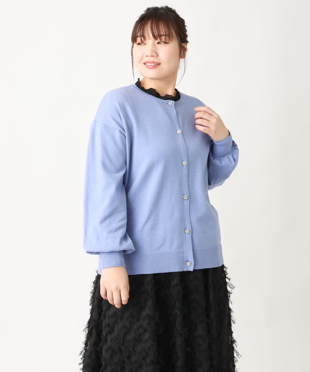 OLCBV09089 eur3(エウルキューブ) 【大きいサイズ】ビジューボタンニットカーディガン ブルー(55)