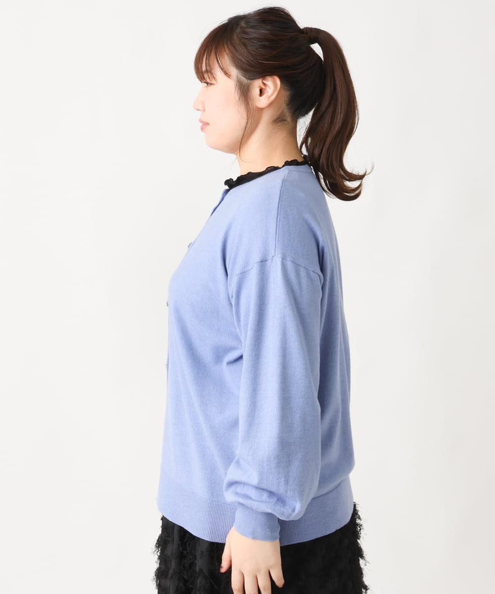 OLCBV09089 eur3(エウルキューブ) 【大きいサイズ】ビジューボタンニットカーディガン ブルー(55)