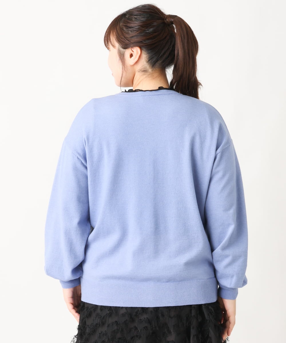 OLCBV09089 eur3(エウルキューブ) 【大きいサイズ】ビジューボタンニットカーディガン ブルー(55)