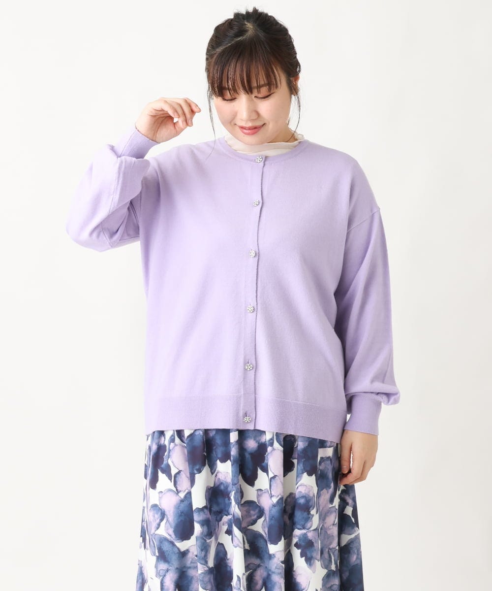 OLCBV09089 eur3(エウルキューブ) 【大きいサイズ】ビジューボタンニットカーディガン ラベンダー(60)（WEB限定カラー）