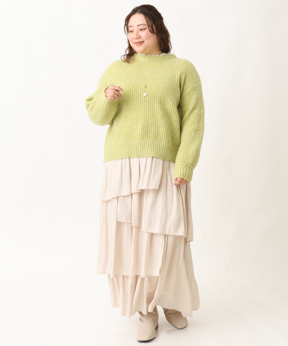 OLCBV19099 eur3(エウルキューブ) 【大きいサイズ】2WAYふわふわカーディガン ライトグリーン(30)