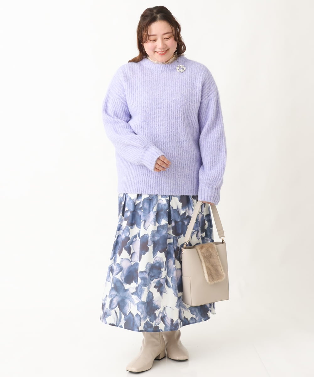 OLCBV19099 eur3(エウルキューブ) 【大きいサイズ】2WAYふわふわカーディガン ラベンダー(60)