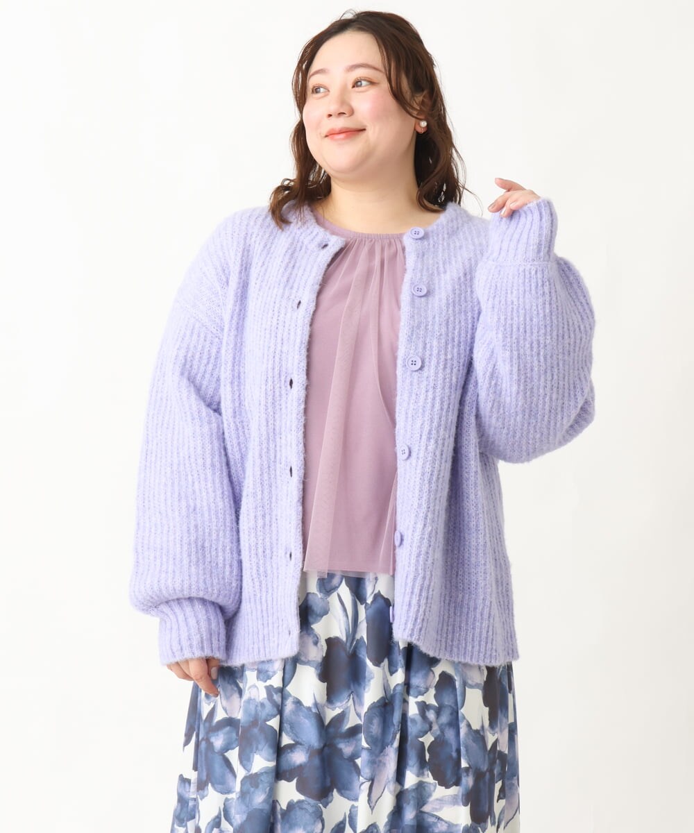 OLCBV19099 eur3(エウルキューブ) 【大きいサイズ】2WAYふわふわカーディガン ラベンダー(60)