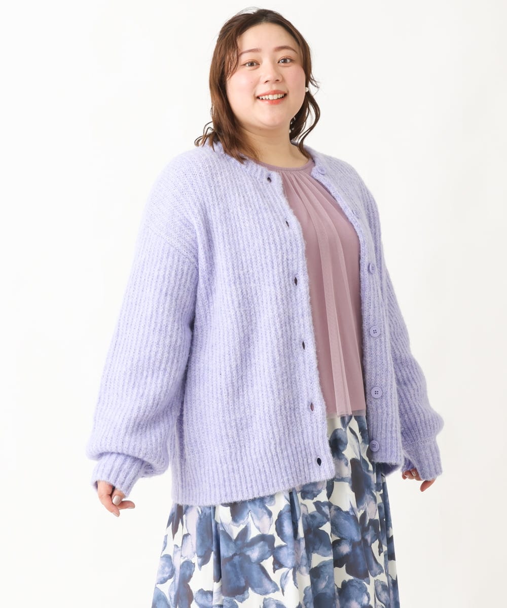 OLCBV19099 eur3(エウルキューブ) 【大きいサイズ】2WAYふわふわカーディガン ラベンダー(60)