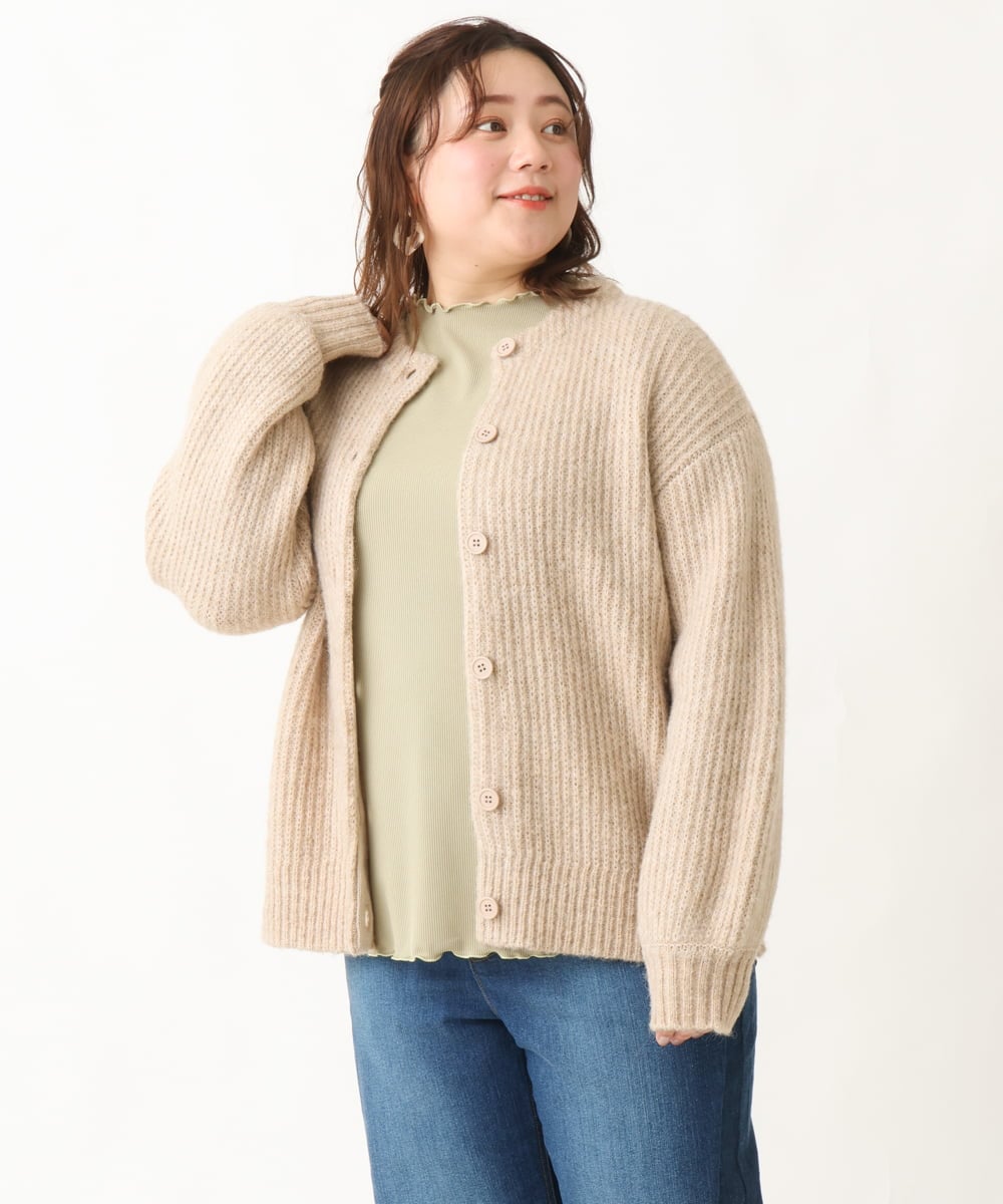 OLCBV19099 eur3(エウルキューブ) 【大きいサイズ】2WAYふわふわカーディガン ベージュ(82)