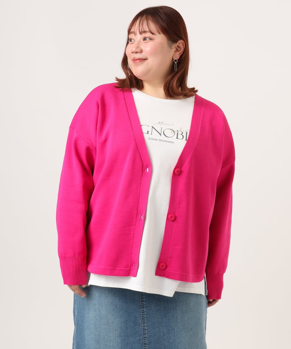 OLCDD03099 eur3(エウルキューブ) 【大きいサイズ/洗える】カーブヘムボクシーカーディガン ピンク(03)