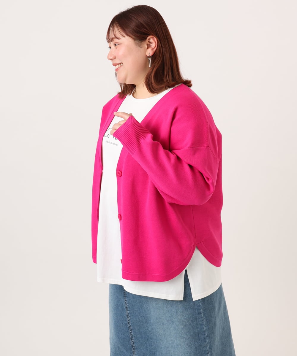 OLCDD03099 eur3(エウルキューブ) 【大きいサイズ/洗える】カーブヘムボクシーカーディガン ピンク(03)
