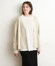 OLCDD03099 eur3(エウルキューブ) 【大きいサイズ/洗える】カーブヘムボクシーカーディガン アイボリー(80)