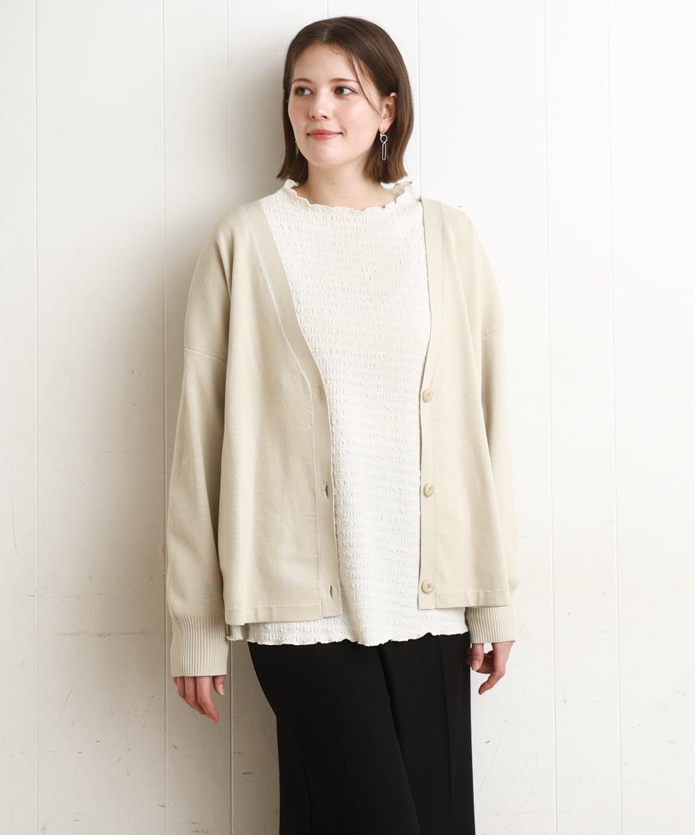OLCDD03099 eur3(エウルキューブ) 【大きいサイズ/洗える】カーブヘムボクシーカーディガン アイボリー(80)