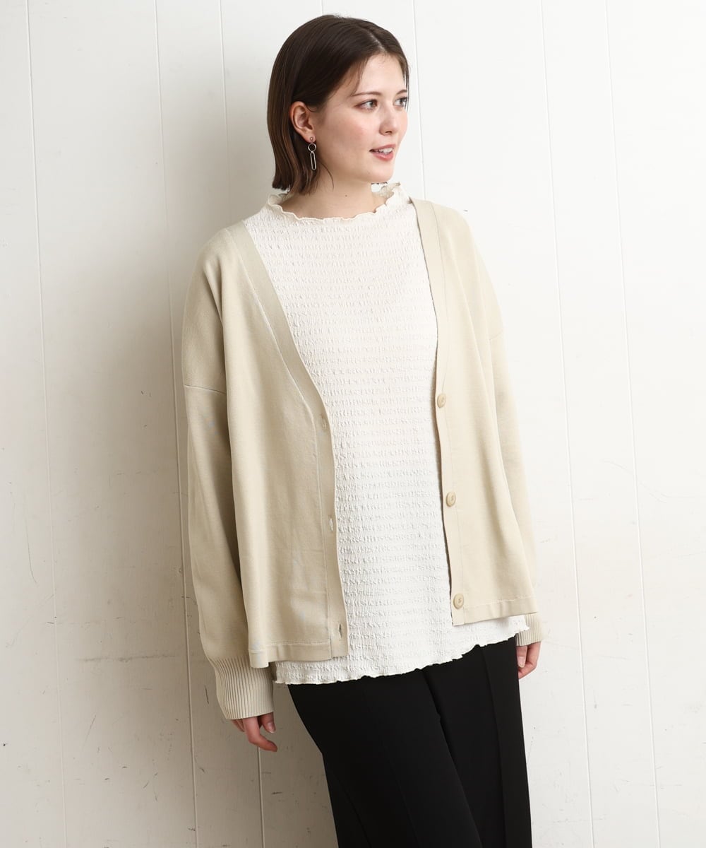 OLCDD03099 eur3(エウルキューブ) 【大きいサイズ/洗える】カーブヘムボクシーカーディガン アイボリー(80)