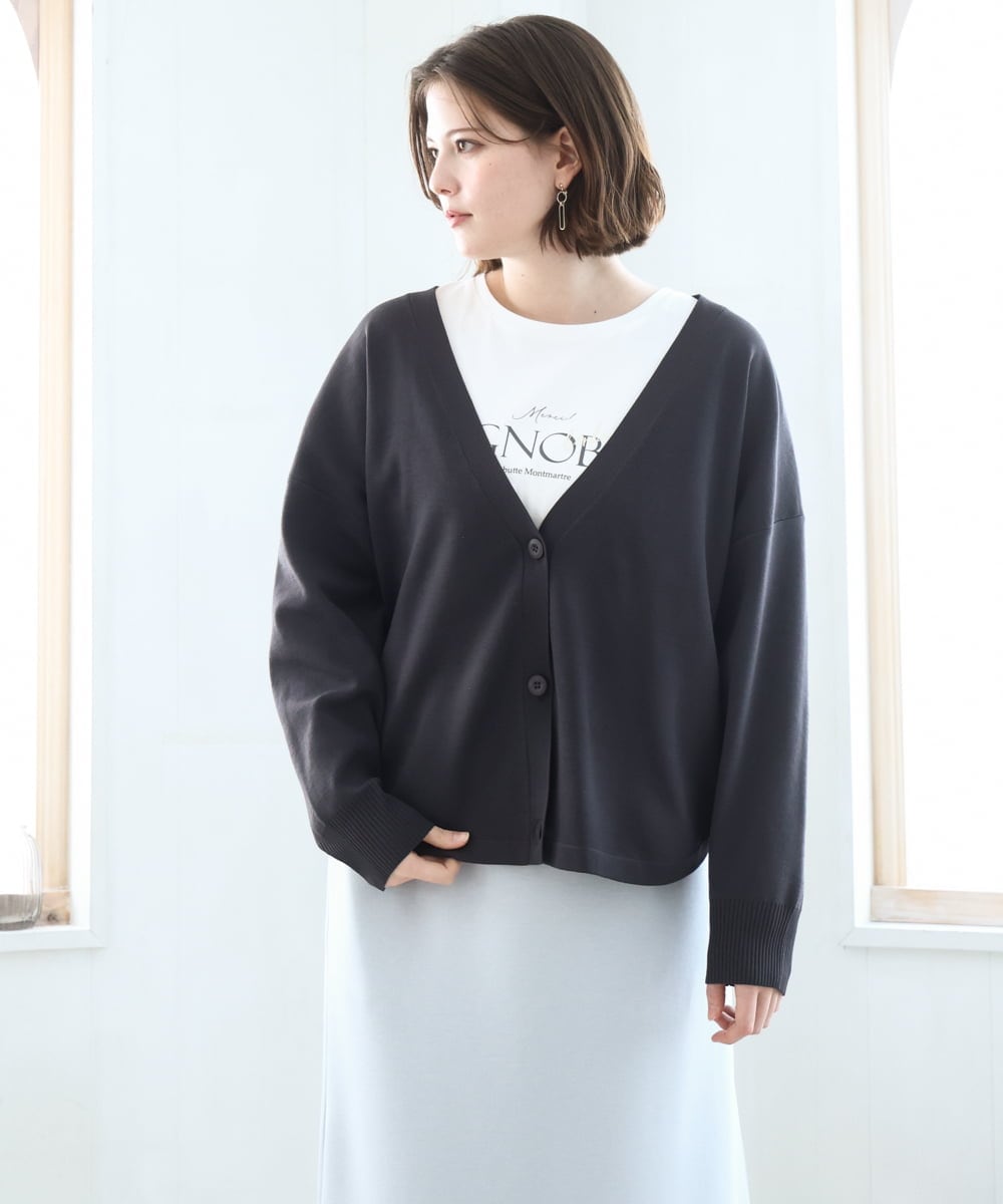 OLCDD03099 eur3 【大きいサイズ/洗える】カーブヘムボクシーカーディガン