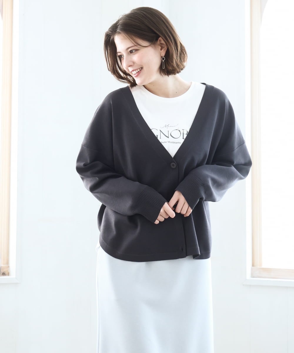 OLCDD03099 eur3(エウルキューブ) 【大きいサイズ/洗える】カーブヘムボクシーカーディガン ダークグレー(93)