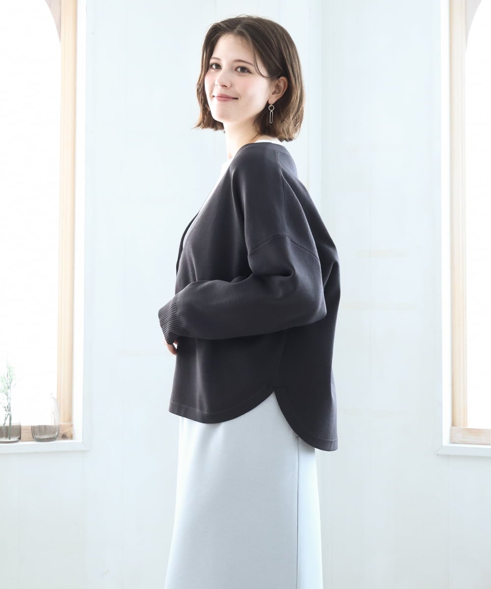 OLCDD03099 eur3(エウルキューブ) 【大きいサイズ/洗える】カーブヘムボクシーカーディガン ダークグレー(93)