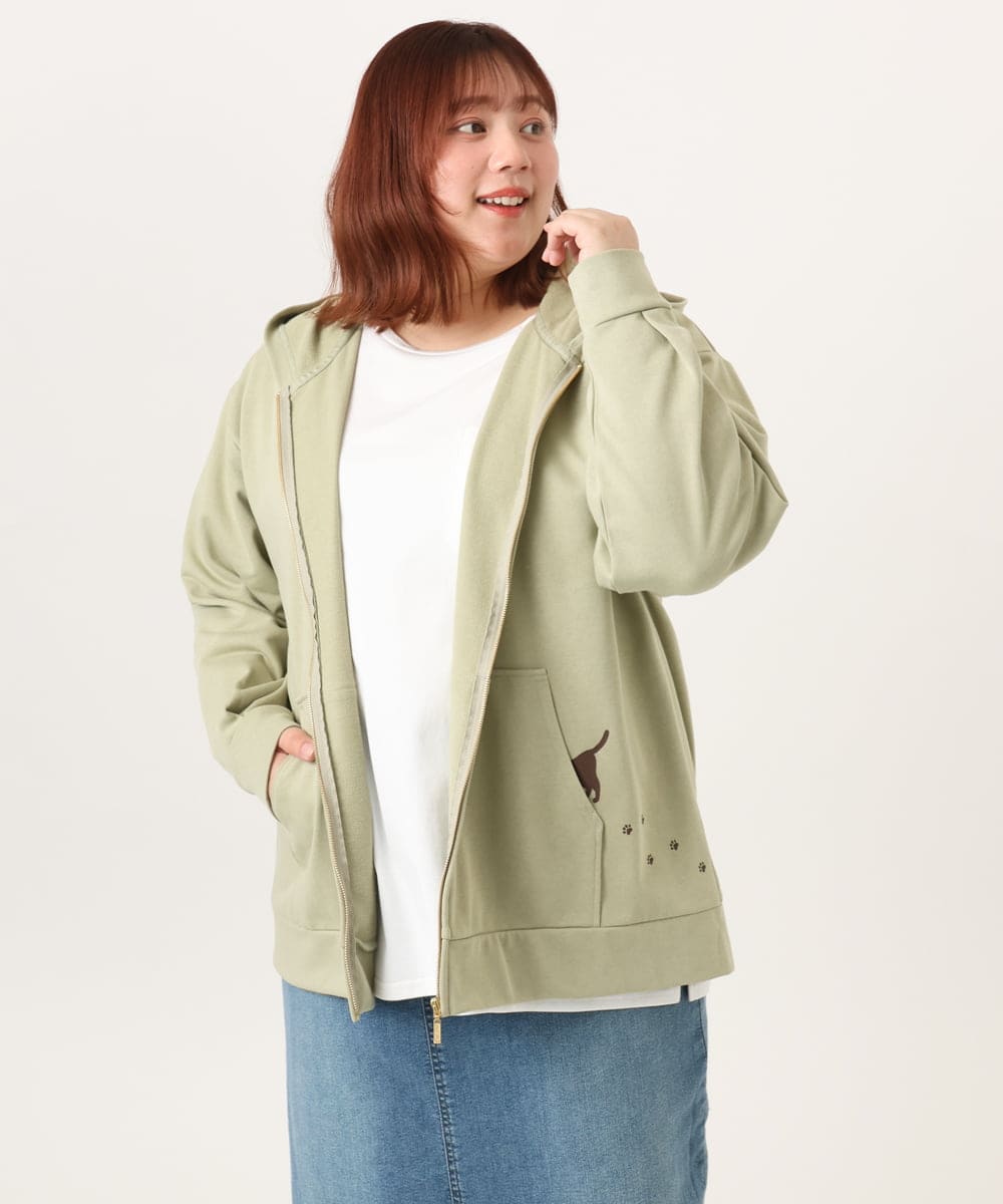 OLCDD04099 eur3(エウルキューブ) 【WEB先行販売】【大きいサイズ】ねこプリントパーカー カーキ