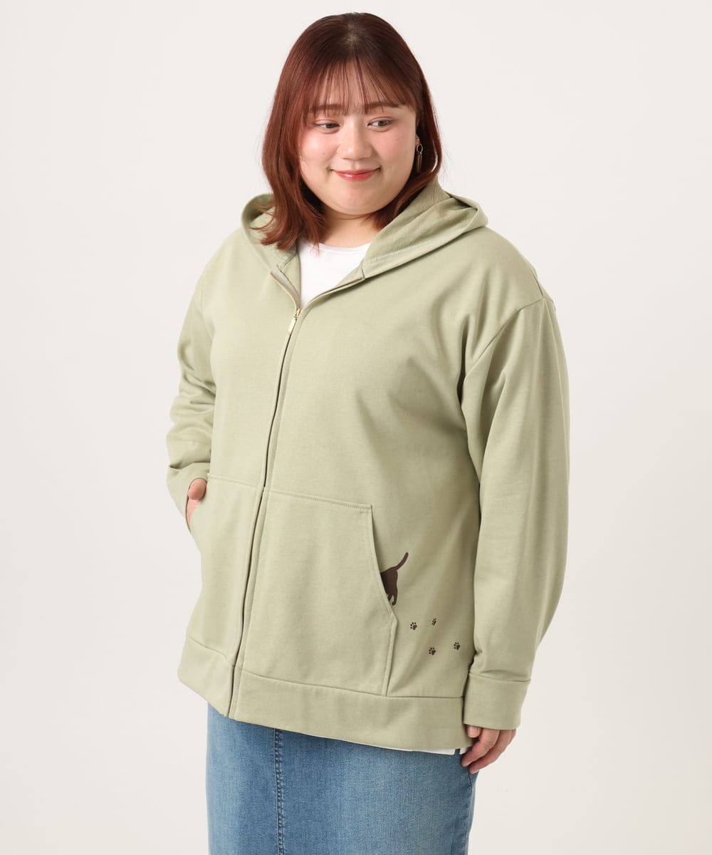 OLCDD04099 eur3(エウルキューブ) 【WEB先行販売】【大きいサイズ】ねこプリントパーカー カーキ