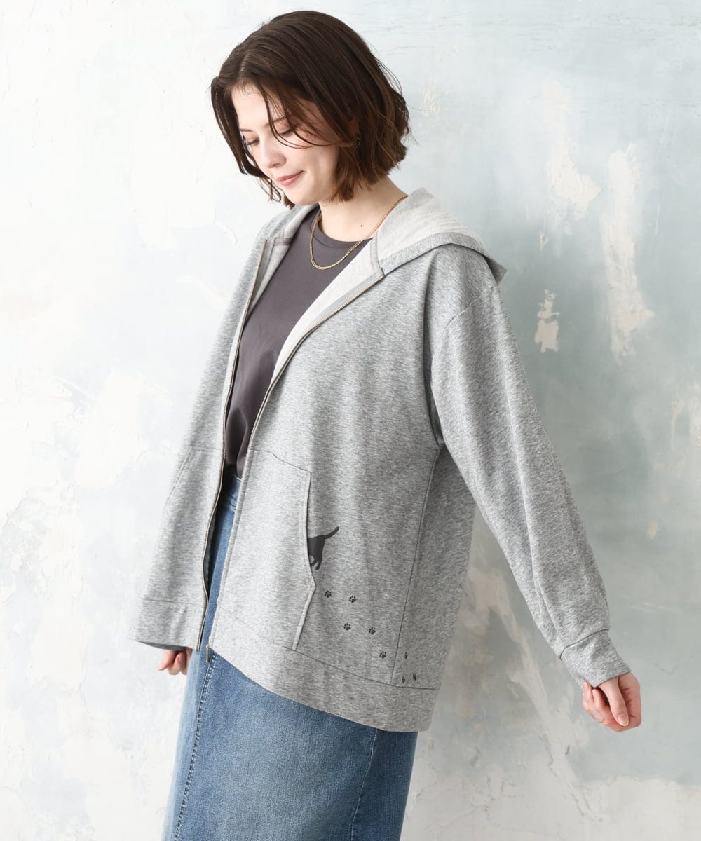 OLCDD04099 eur3(エウルキューブ) 【WEB先行販売】【大きいサイズ】ねこプリントパーカー ライトグレー