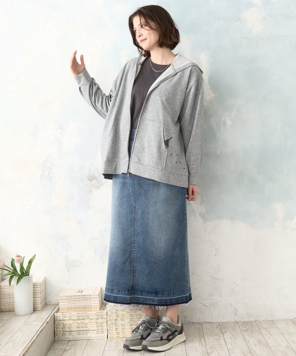 OLCDD04099 eur3(エウルキューブ) 【WEB先行販売】【大きいサイズ】ねこプリントパーカー ライトグレー