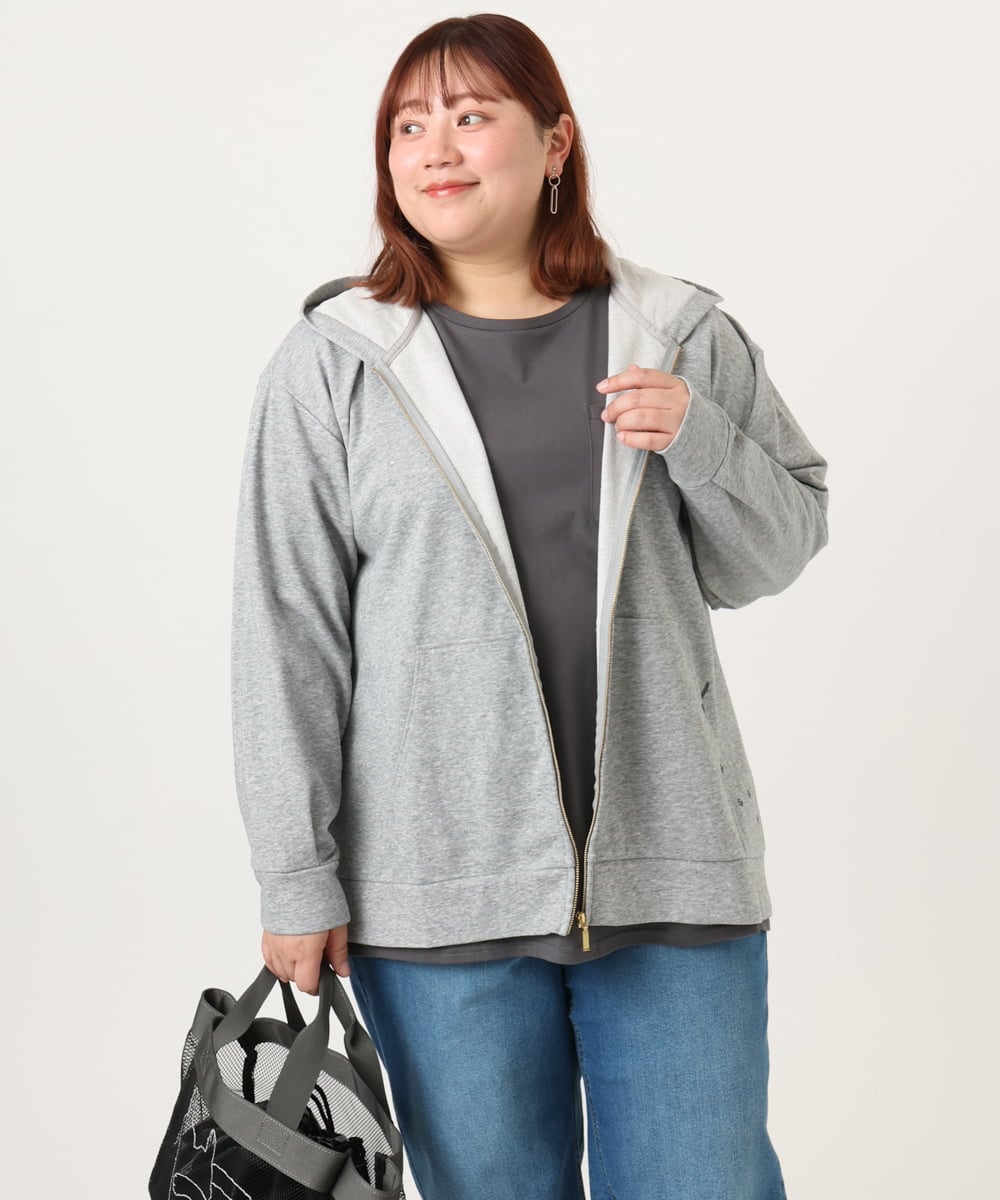 OLCDD04099 eur3(エウルキューブ) 【WEB先行販売】【大きいサイズ】ねこプリントパーカー ライトグレー