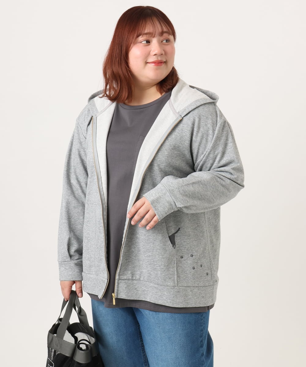 OLCDD04099 eur3(エウルキューブ) 【WEB先行販売】【大きいサイズ】ねこプリントパーカー ライトグレー