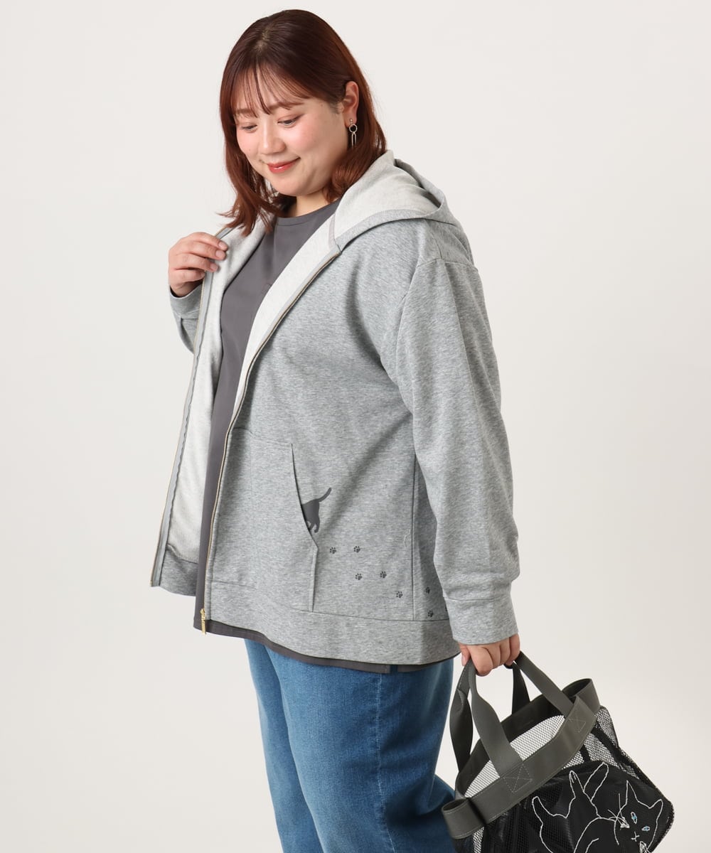 OLCDD04099 eur3(エウルキューブ) 【WEB先行販売】【大きいサイズ】ねこプリントパーカー ライトグレー