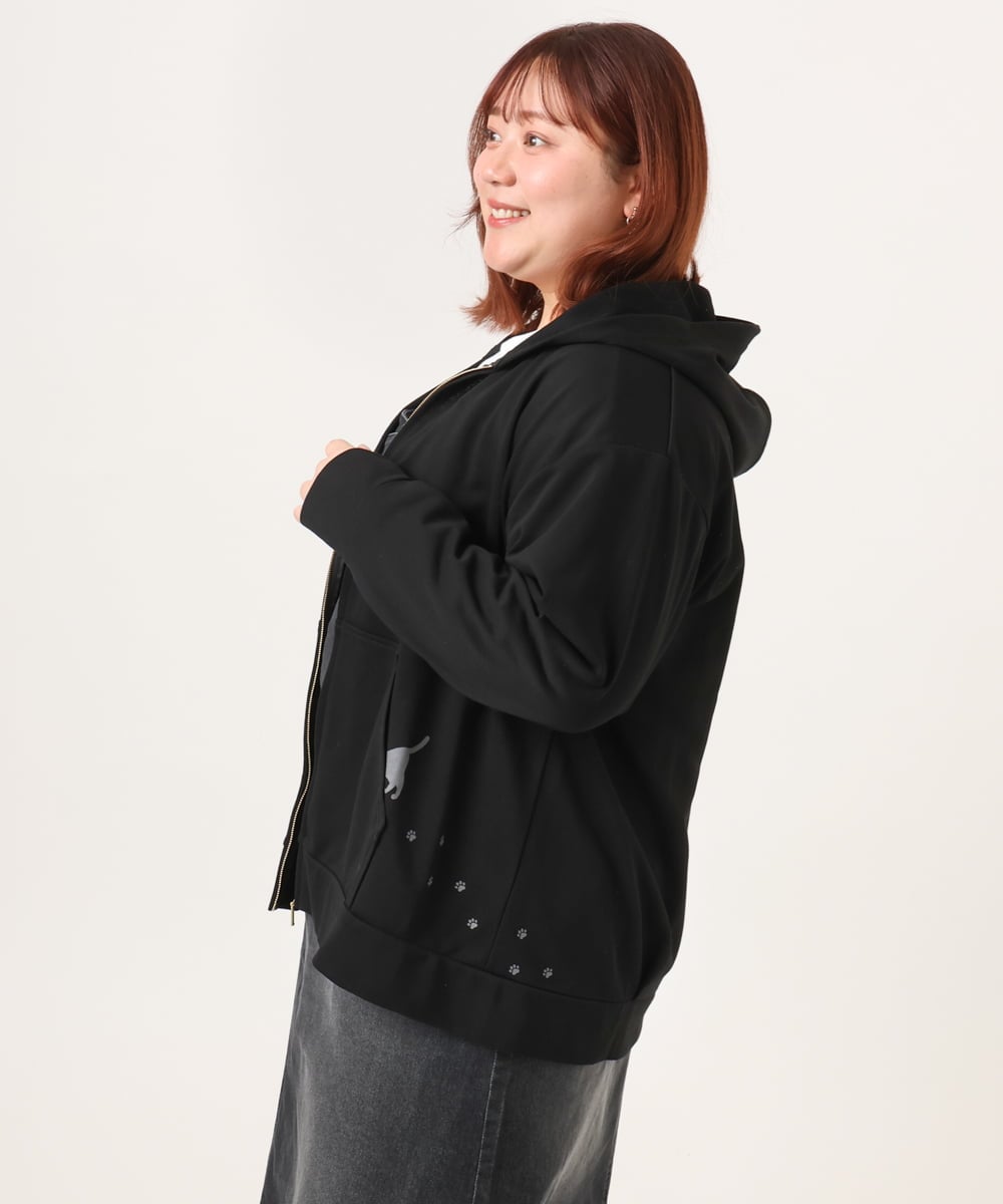 OLCDD04099 eur3(エウルキューブ) 【WEB先行販売】【大きいサイズ】ねこプリントパーカー ブラック