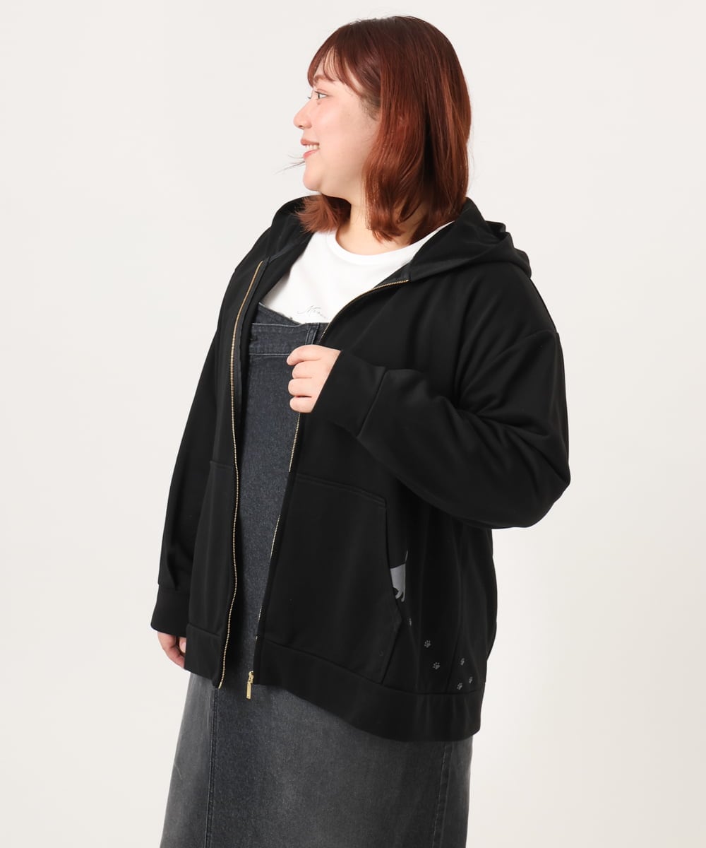 OLCDD04099 eur3(エウルキューブ) 【WEB先行販売】【大きいサイズ】ねこプリントパーカー ブラック