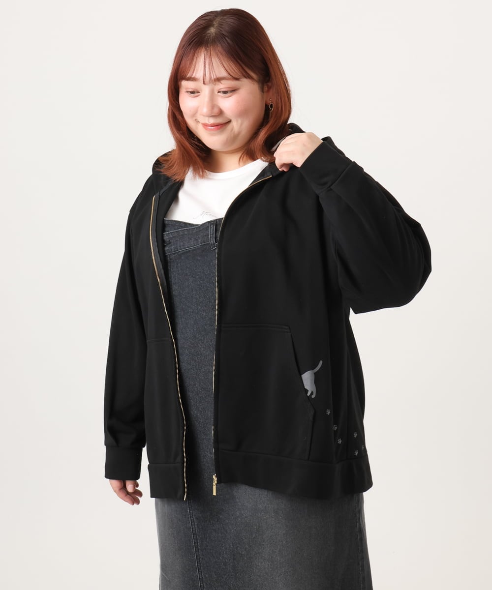 OLCDD04099 eur3(エウルキューブ) 【WEB先行販売】【大きいサイズ】ねこプリントパーカー ブラック