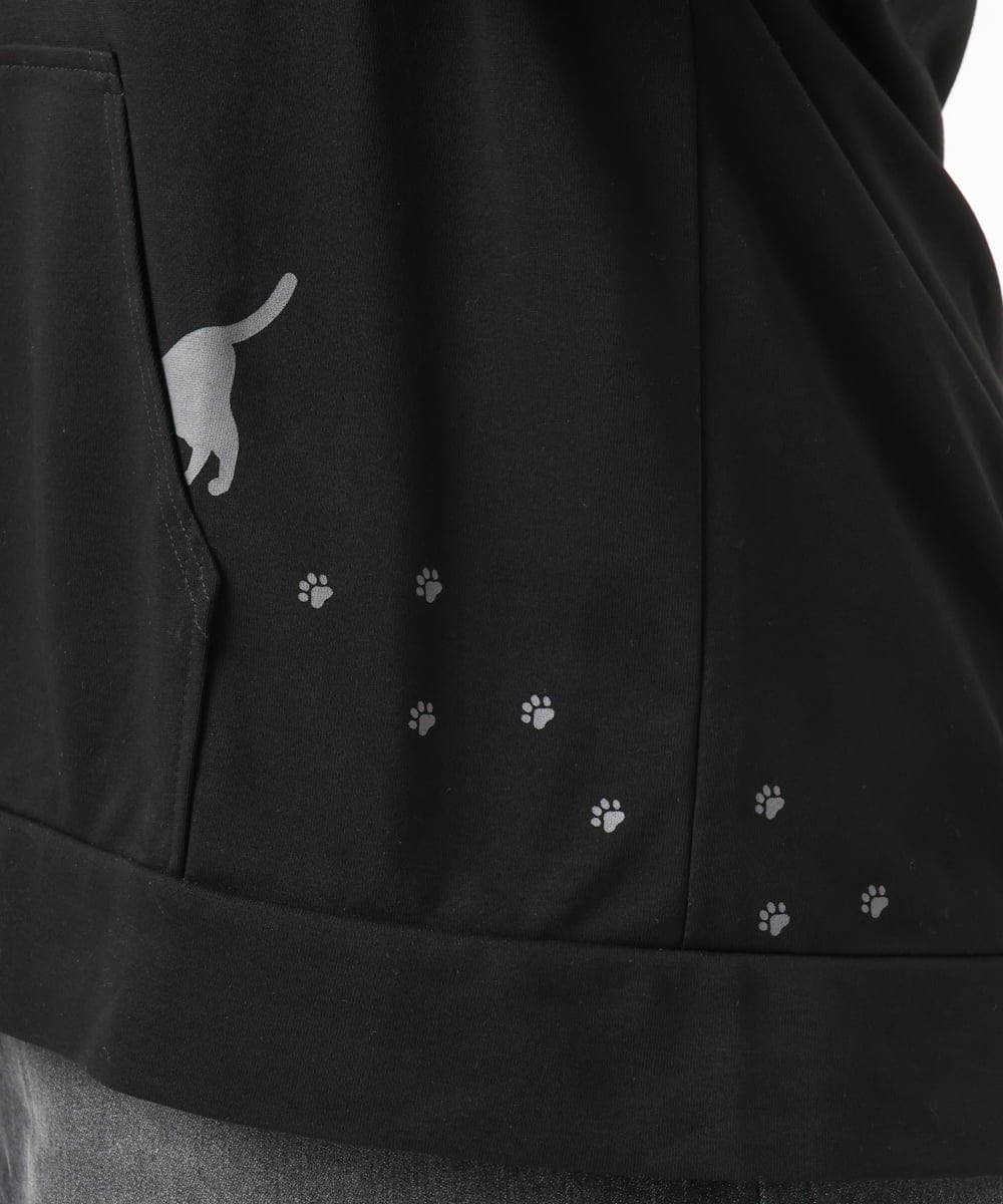 OLCDD04099 eur3(エウルキューブ) 【WEB先行販売】【大きいサイズ】ねこプリントパーカー ブラック