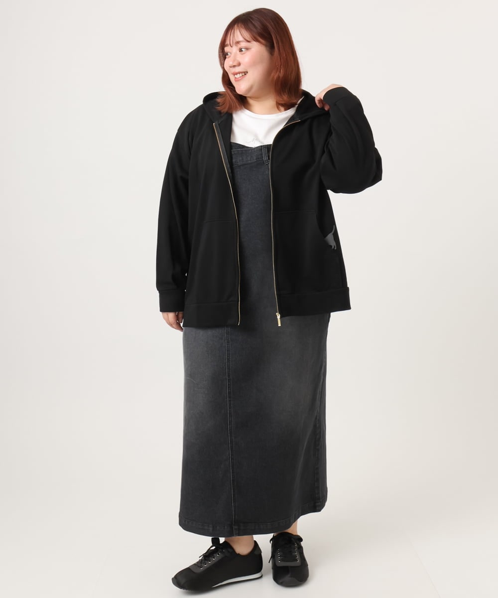 OLCDD04099 eur3(エウルキューブ) 【WEB先行販売】【大きいサイズ】ねこプリントパーカー ブラック