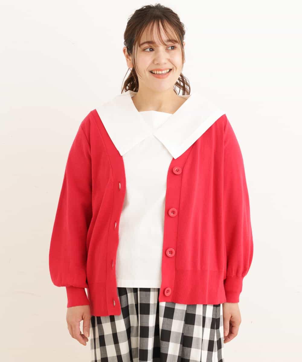 OLCDP01070 eur3(エウルキューブ) 【大きいサイズ】Vネックショートカーディガン レッド(05)