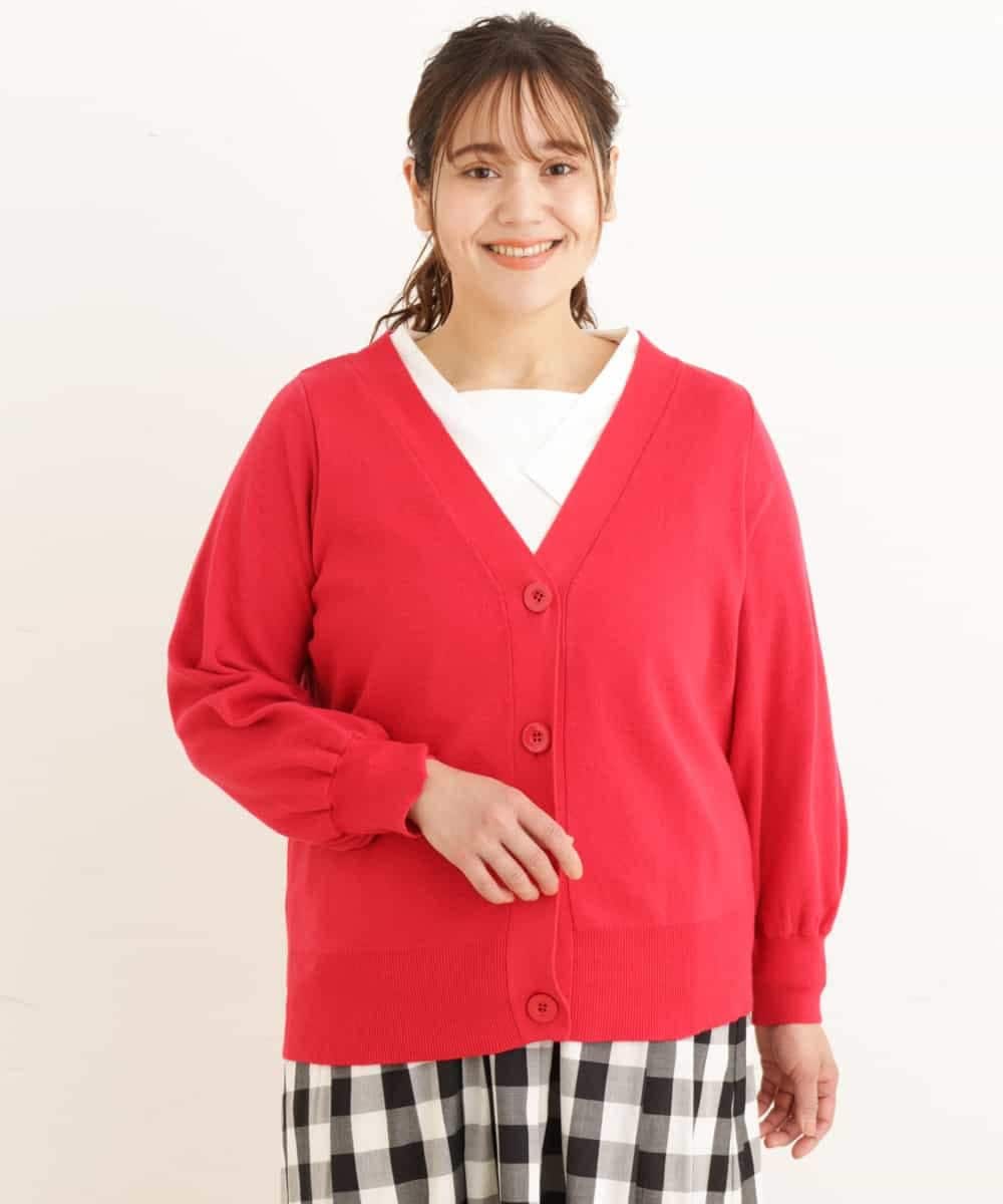 OLCDP01070 eur3(エウルキューブ) 【大きいサイズ】Vネックショートカーディガン レッド(05)