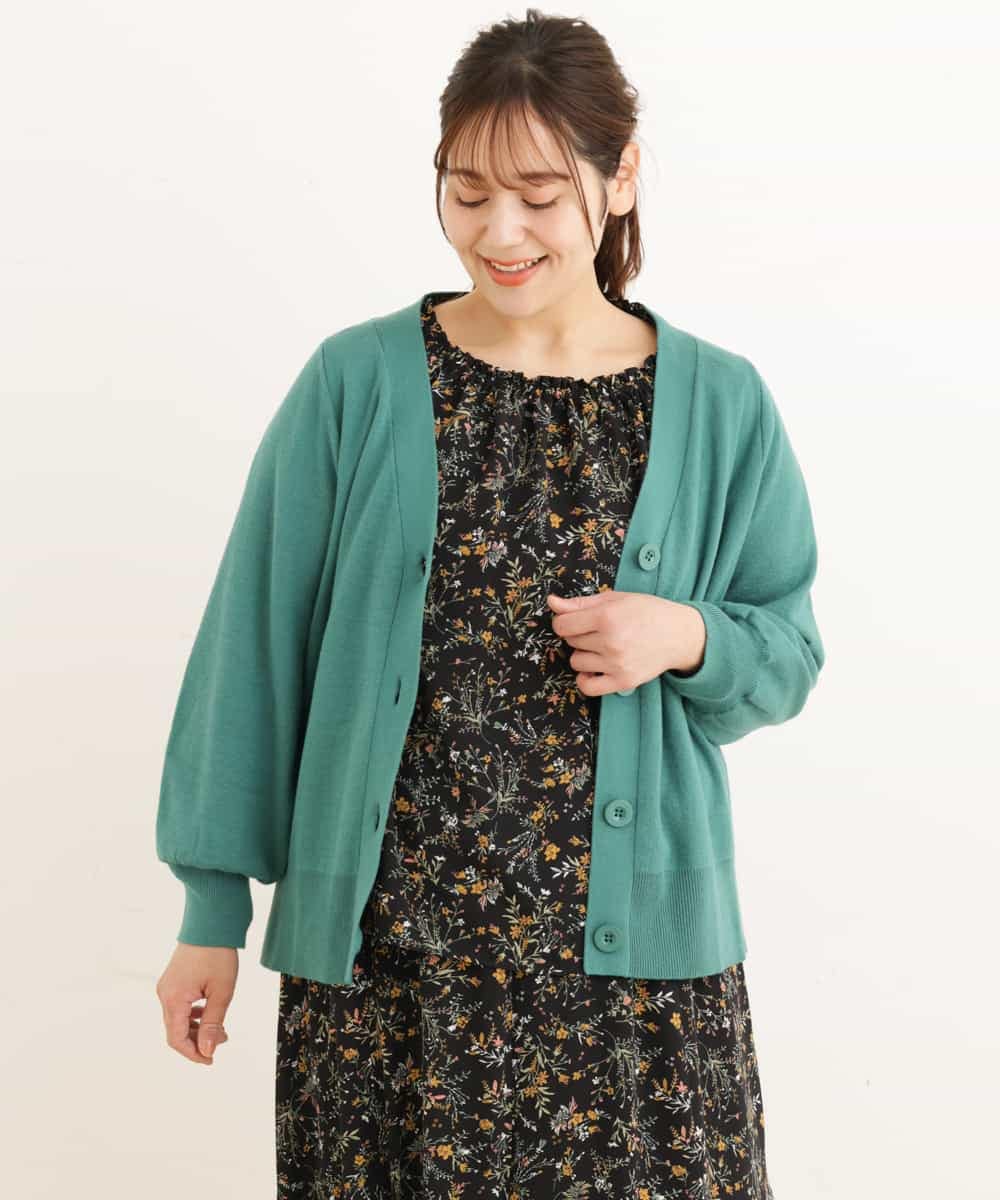 OLCDP01070 eur3(エウルキューブ) 【大きいサイズ】Vネックショートカーディガン グリーン(35)（WEB限定カラー）