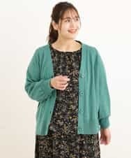 OLCDP01070 eur3(エウルキューブ) 【大きいサイズ】Vネックショートカーディガン グリーン(35)（WEB限定カラー）