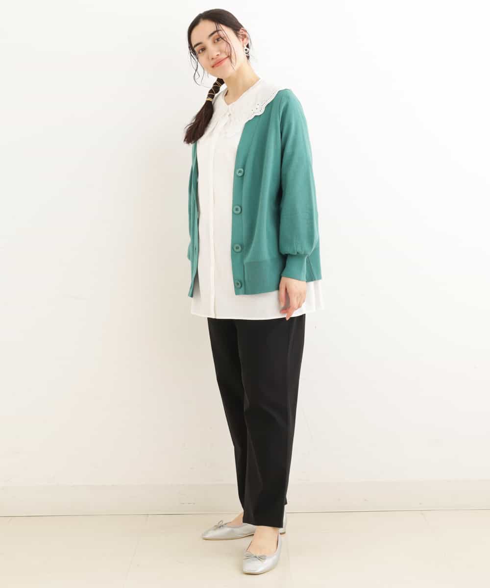 OLCDP01070 eur3(エウルキューブ) 【大きいサイズ】Vネックショートカーディガン グリーン(35)（WEB限定カラー）