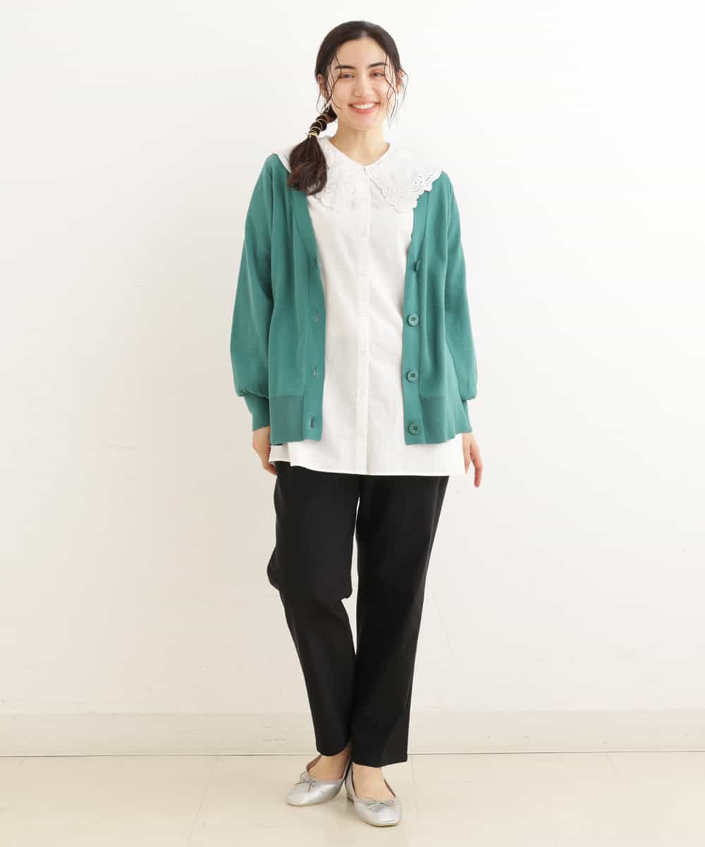 OLCDP01070 eur3(エウルキューブ) 【大きいサイズ】Vネックショートカーディガン グリーン(35)（WEB限定カラー）