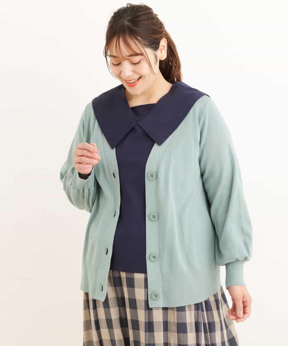 OLCDP01070 eur3(エウルキューブ) 【大きいサイズ】Vネックショートカーディガン ライトブルー(50)