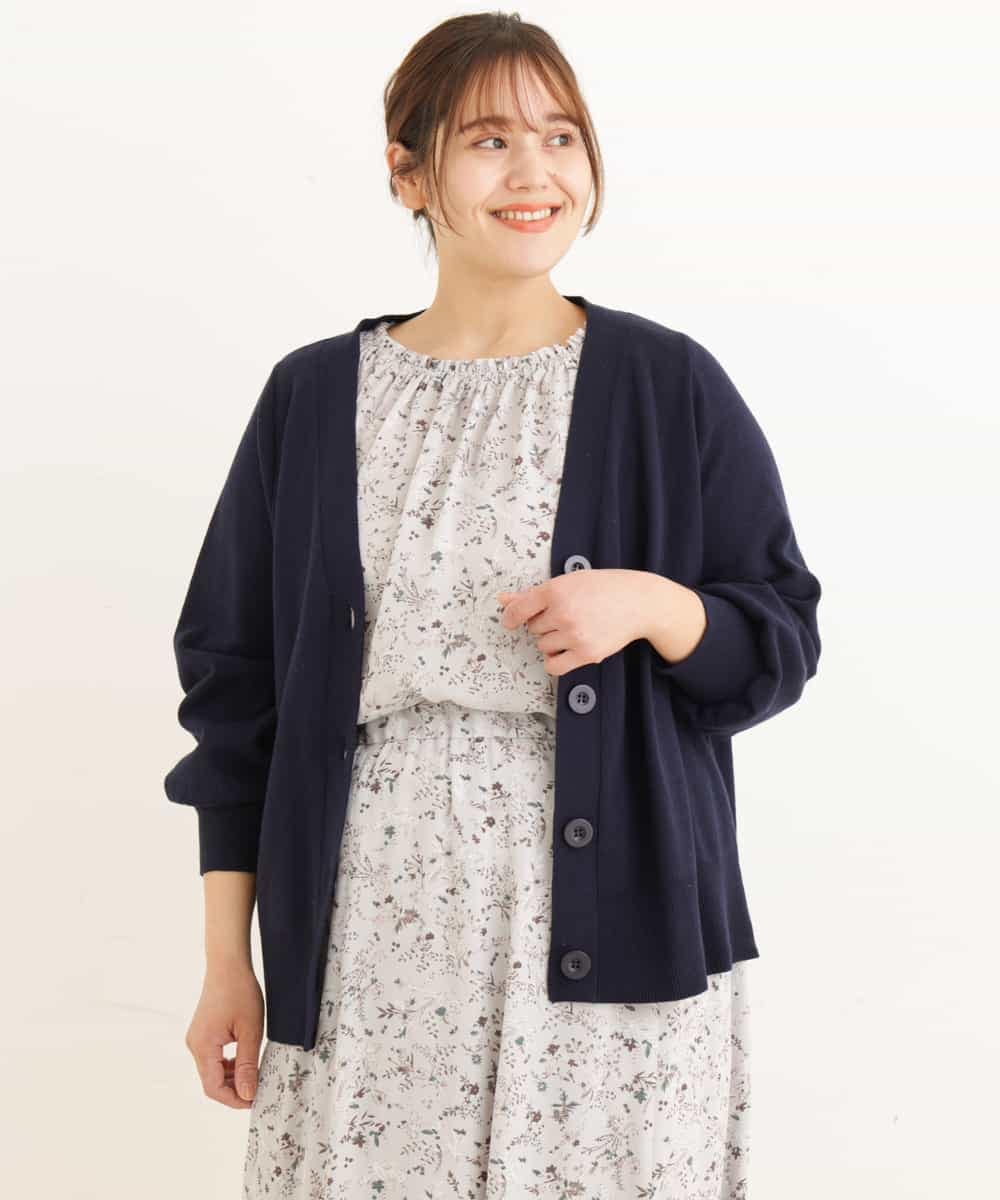OLCDP01070 eur3(エウルキューブ) 【大きいサイズ】Vネックショートカーディガン ネイビー(57)