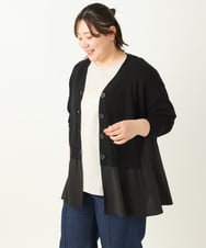 OLCEA07099 eur3(エウルキューブ) 【大きいサイズ】異素材コンビカーディガン ブラック(94)