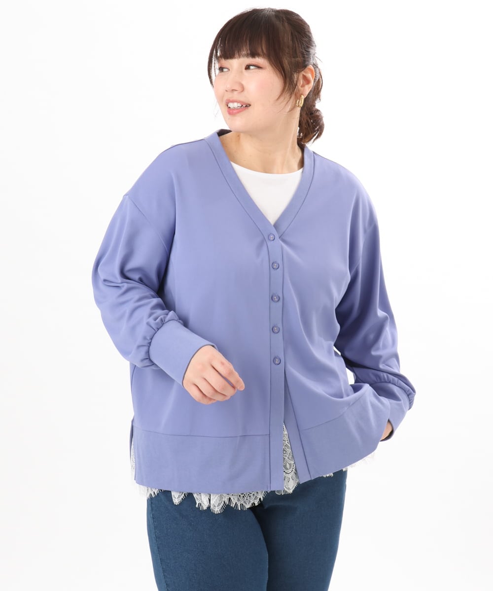 OLCED05099 eur3(エウルキューブ) 【WEB先行販売】【大きいサイズ】Vネックボクシーカーディガン ライトブルー