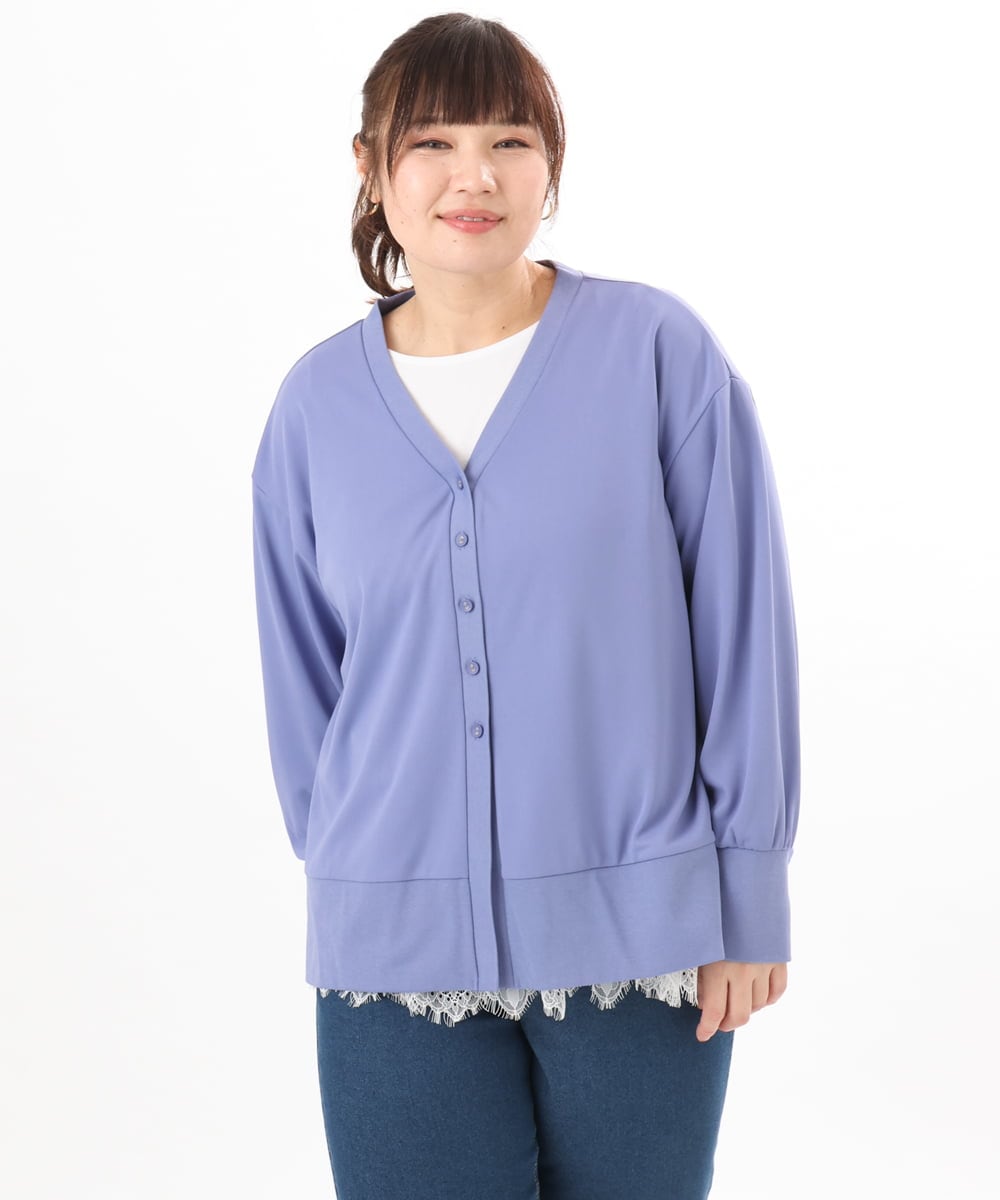 OLCED05099 eur3(エウルキューブ) 【WEB先行販売】【大きいサイズ】Vネックボクシーカーディガン ライトブルー