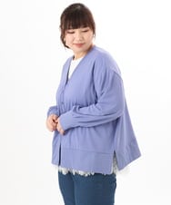 OLCED05099 eur3(エウルキューブ) 【WEB先行販売】【大きいサイズ】Vネックボクシーカーディガン ライトブルー