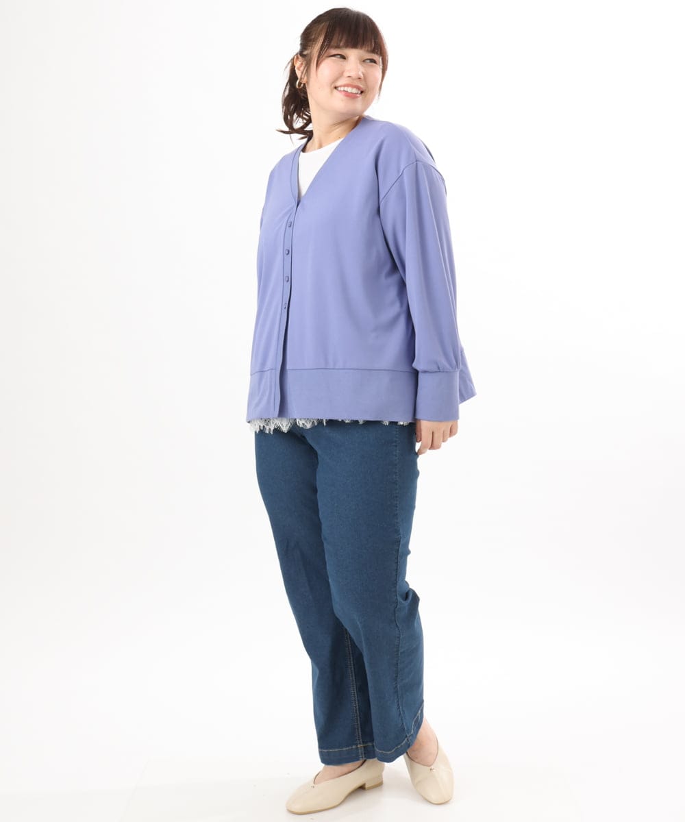 OLCED05099 eur3(エウルキューブ) 【WEB先行販売】【大きいサイズ】Vネックボクシーカーディガン ライトブルー